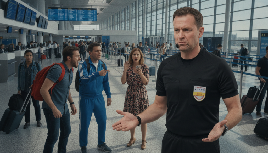 l'arbitre de la demi-finale france-espagne de la coupe du monde impliqué dans une altercation à l'aéroport, retour sur les faits et les réactions.